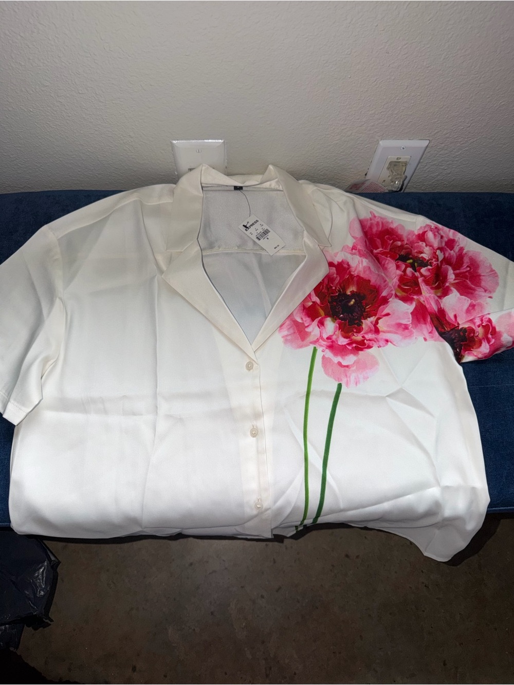 Express Cream Blouse with Pink Floral Accent